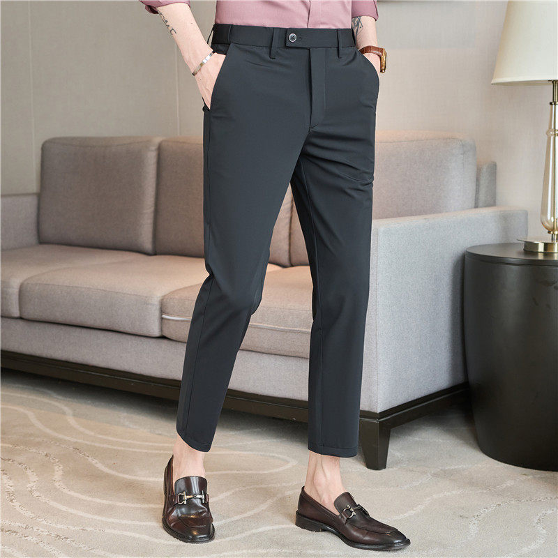 轻薄隐形松紧腰四面弹高弹力冰丝垂感丝滑西裤男九分裤JF8077-P73，男装西裤，电商A213