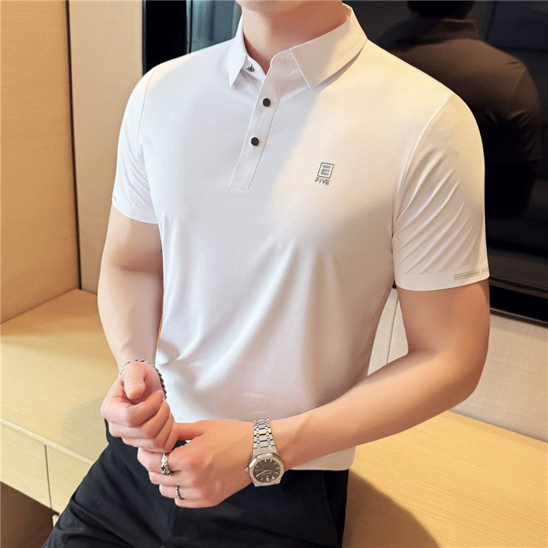 高品质跑量款无痕压胶~弹力polo衫男翻领短袖t恤黑色PL21-P40特图片