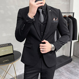 刺绣条纹西装男套装韩版修身商务西服三件套休闲黑色SJT107/P255，男装西服套装，电商A213