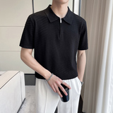 时尚斜条纹针织翻领短袖男T恤修身半拉链Polo衫男PL9761-P47，男装Polo衫，电商A213