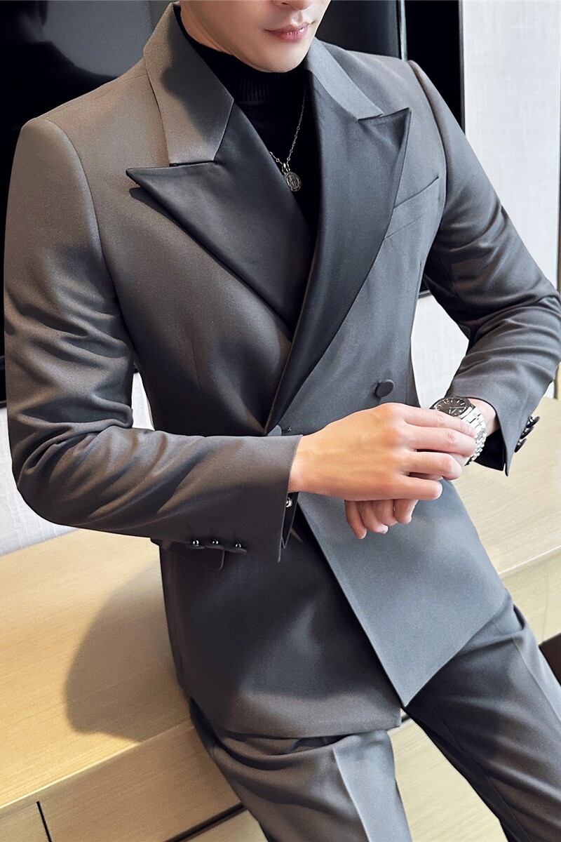 高级感品质面料~结婚西服男礼服塔士多戗驳领西装套装LJT668-P247图片