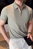 半拉链拼皮短袖Polo衫凉感轻薄弹力休闲户外运动短袖PL98253-P63，男装Polo衫，电商A213