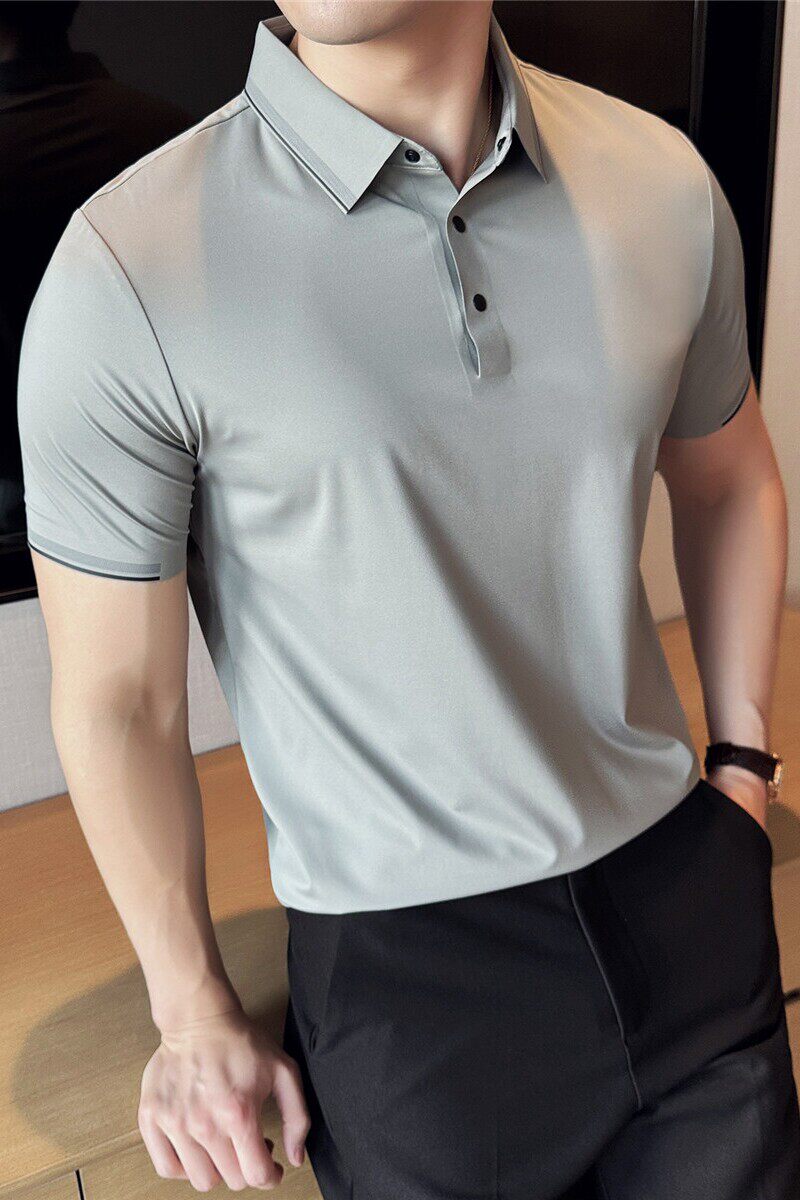 高弹垂感无痕压胶高级感polo衫男领口撞色短袖翻领t恤PL12-P68图片