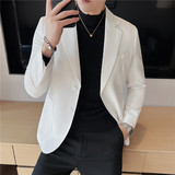时尚华夫格两粒单排扣帅气西服男质感休闲西装外套白色DX918-P138，男装西服套装，电商A213