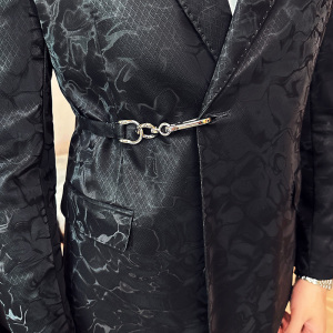 戗驳领皮西装男士皮面质感暗花休闲西服外套提花西装DX8812-P168图片