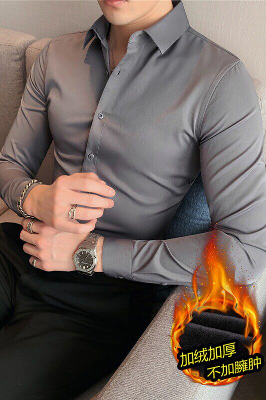 高级感冬季加厚保暖加绒衬衫修身男长袖衬衫打底衬衫JR01-P45特图片