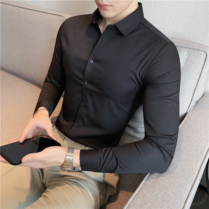 新增蓝色~大货~无痕压胶坠感丝滑男长袖衬衫男修身衬衣C8630-P78图片