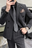 加厚宽条纹双排扣西服套装男商务西装两件套修身深灰LJT306/P230，男装西服套装，电商A213