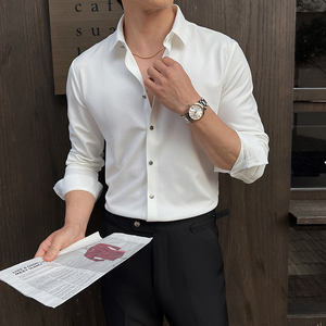 2025春装高级感弹力无痕压胶华夫格长袖衬衫男刺绣衬衣C6018-P78图片