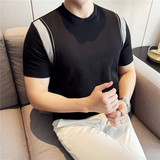 夏季冰感透气锦棉高品质面料背带拼接设计感短袖T恤白色T7871-P50，男装T恤，电商A213