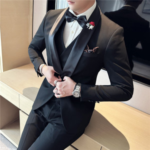 新郎结婚礼服主持人宴会西装男西服三件套塔士多西装SJT888-P265图片