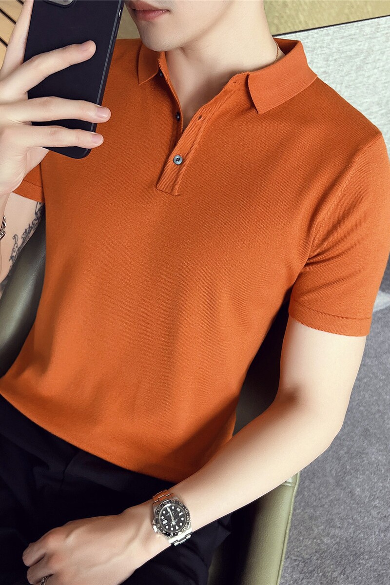 夏季冰丝薄款翻领针织短袖T恤男带领保罗衫修身polo衫PL9716-P47,男装T恤,电商A213