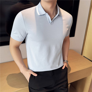 7A抗菌~防UV~高级感弹力V领拼色Polo衫男翻领短袖T恤PL2266-P45特图片