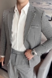 时尚千鸟格子小西装男修身西服两件套男休闲西服套装LJT13/P225，男装西服套装，电商A213