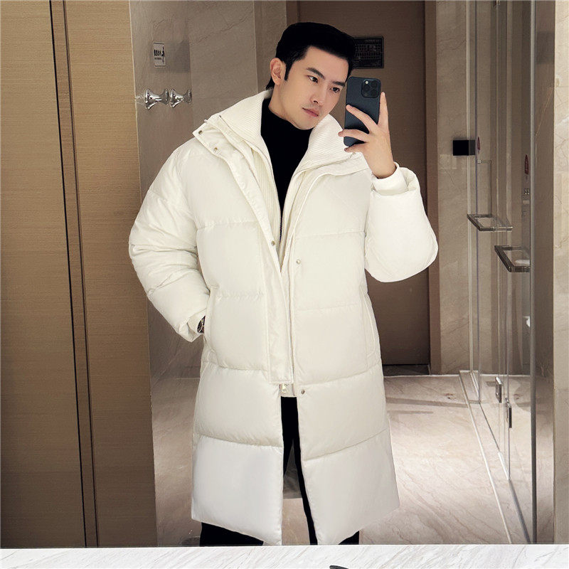 5A三防科技~毛衣拼接假两件加厚中长款棉衣外套潮白色M23062-P223，男装棉衣，电商A213