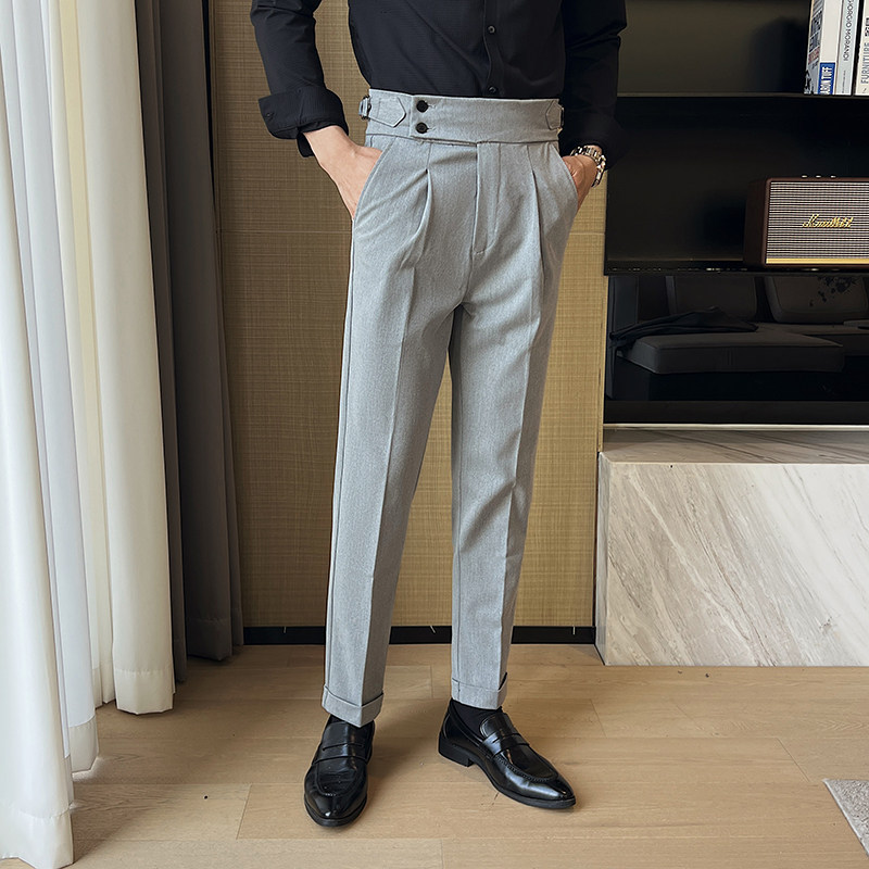 锥形裤常规款高腰褶皱免烫西裤韩版休闲裤男士商务直筒百搭宽松,男装休闲裤,电商A213
