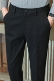 腰部可拉伸~磨毛加厚毛呢西裤男商务西裤小脚休闲裤黑色XK209-P68，男装西裤，电商A213