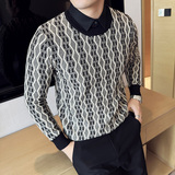 秋冬假两件毛衣时尚条纹提花衬衫领针织背心毛衣咖啡色M9920-P98，男装背心/马甲，电商A213