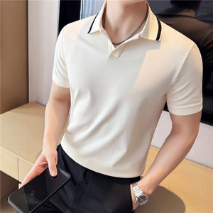 7A抗菌~防UV~高级感弹力V领拼色Polo衫男翻领短袖T恤PL2266-P45特图片