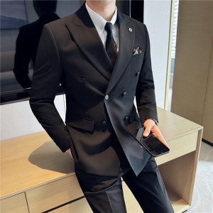 跑量款戗驳领双排扣西装三件套男修身商务西服套装SJT7053-P190特图片