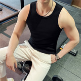 高品质纯棉螺纹高级感弹力背心男运动健身无袖T恤白色BX066-P25，男装背心/马甲，电商A213