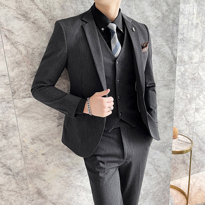S-7XL虚线条纹休闲西装套装男修身帅气西服三件套SJT109-P210特,男装西服套装,电商A213