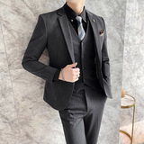 S-7XL虚线条纹休闲西装套装男修身帅气西服三件套SJT109-P210特，男装西服套装，电商A213