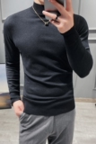 秋冬纯色半高领打底毛衣男针织套头毛衣修身针织衫黑色MK818-P47，男装T恤，电商A213