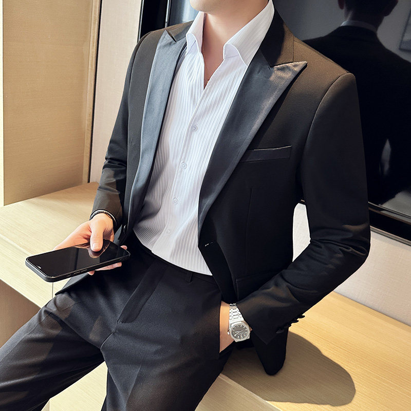 M-7XL主推款结婚西服男礼服塔士多拼接西装两件套LJT116-P160特图片