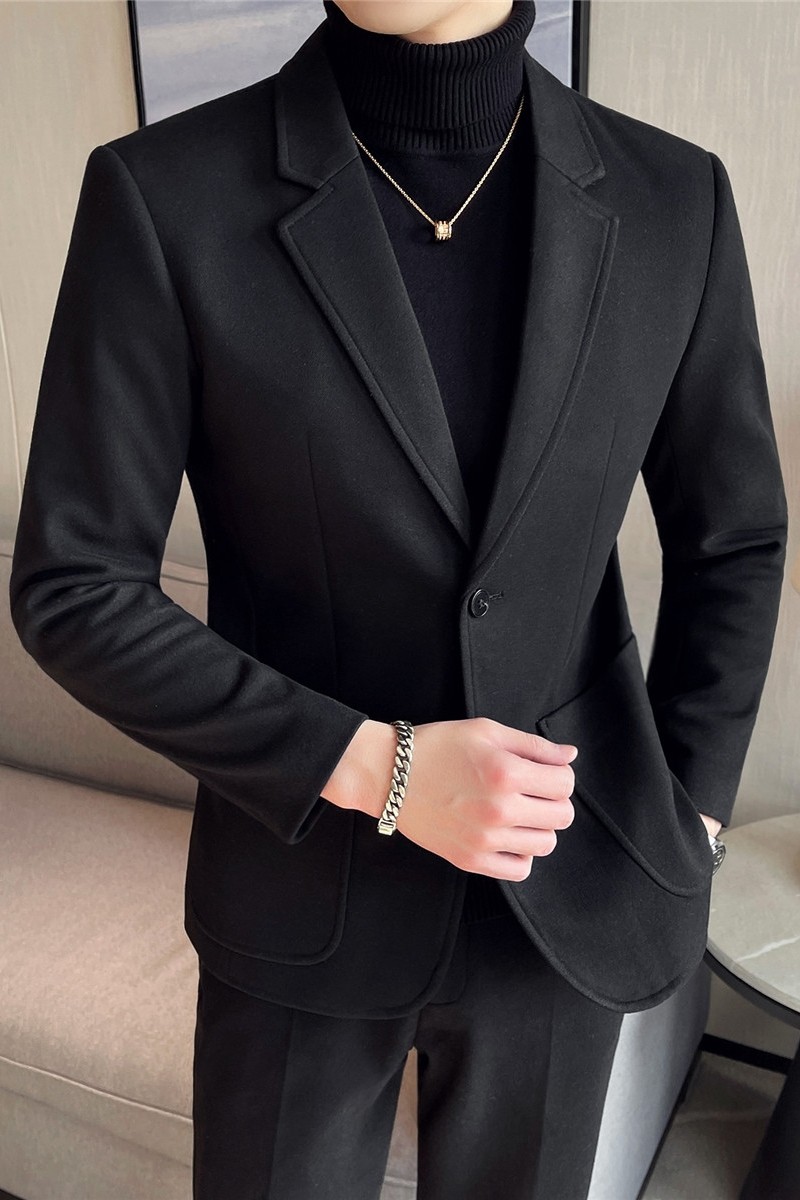 秋冬装男士毛呢休闲西服外套帅气妮子西服加厚单西黑色DX208-P148,男装西服,电商A213