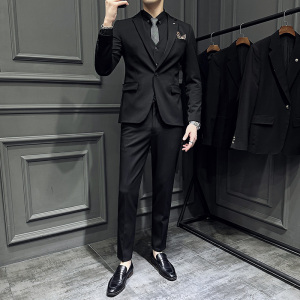 S-7XL主推款男士质感西服套装修身西装三件套黑色SJT102-P265
