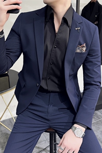 高级感纯色小西装修身大码两件套男商务休闲西服套装LJT105-P210图片