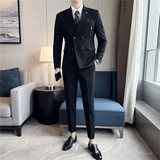 新郎西服套装条纹双排扣西装三件套男休闲结婚礼服SJT6831-P275，男装西服套装，电商A213