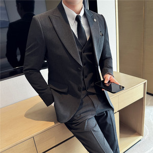 M-7XL戗驳领两粒扣西装两件套男修身商务西服套装LJT7052-P150特图片