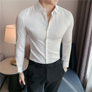 长期做  领口织带装饰男条纹衬衫男修身休闲衬衣红色CS06/P55图片