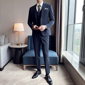 高品质面料西服套装一粒扣戗驳领西装三件套男SJT8012-P275图片