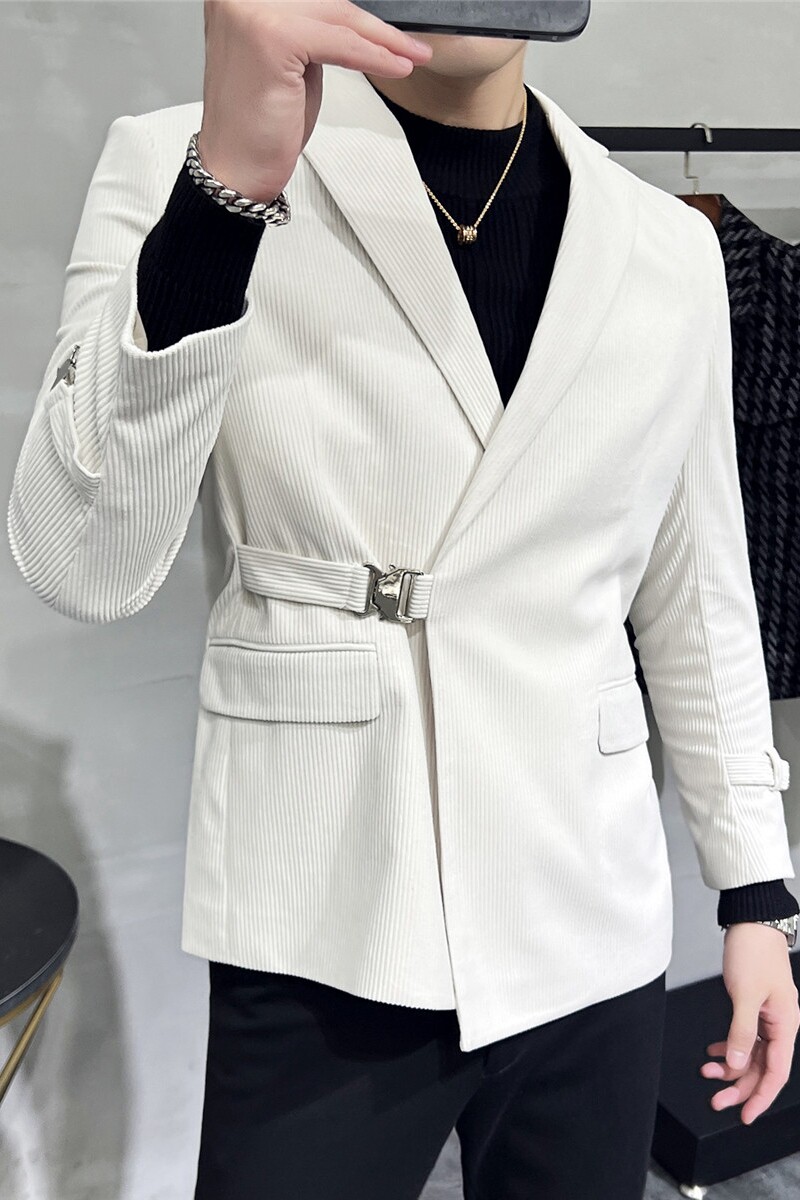 高级感男灯芯绒厚款休闲西服外套条绒西服加厚米白色DX937-P155,男装西服,电商A213