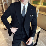 高级感新郎西服套装两粒扣戗驳领西装三件套男绿色SJT120-P265，男装西服套装，电商A213
