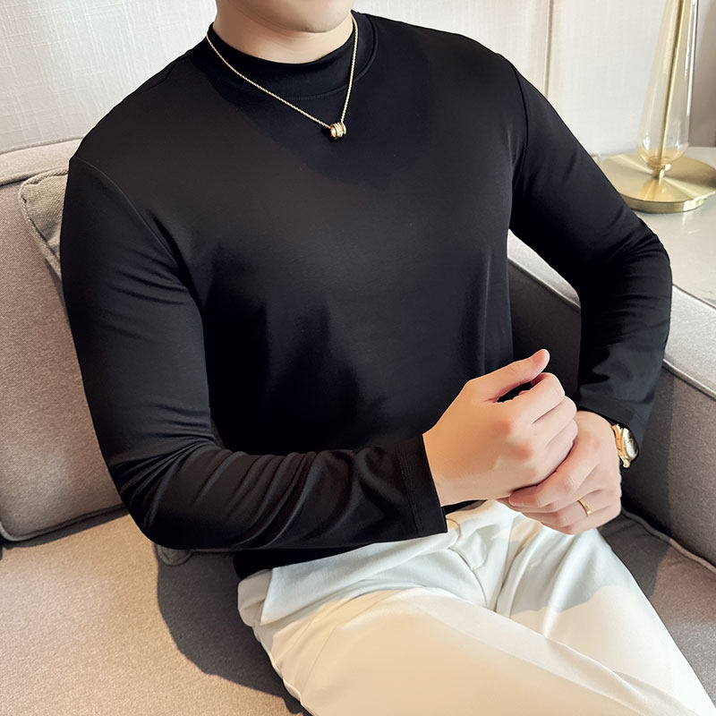 新增海军蓝~圆领长袖T恤男弹力高级感百搭打底衫T6801-P45特图片