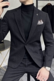 毛呢子休闲小西装外套男修身韩版秋冬加厚款西服套装LJT6951-P230，男装西服套装，电商A213