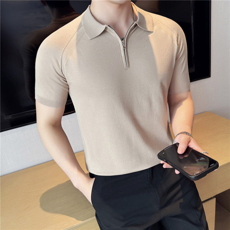 【天丝莱赛尔】高级感冰丝薄款半拉链针织短袖POLO衫灰色T30-P67，男装Polo衫，电商A213