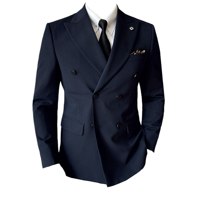 高级感戗驳领双排扣西装三件套男修身商务西服套装SJT7053-P190特，男装西服套装，电商A213