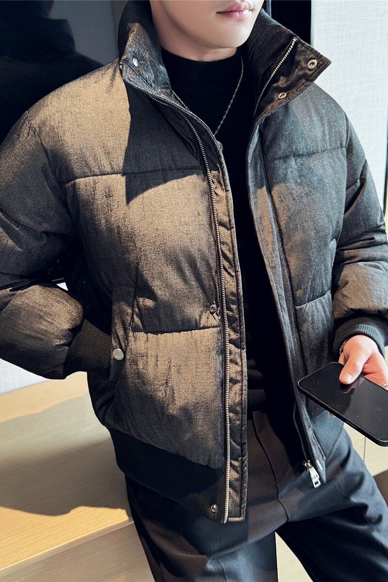 冬装高级感牛仔质感加厚棉衣时尚保暖棉服立领外套黑色M8891-P178,男装棉衣,电商A213