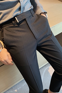 夏季薄款条纹西裤男士弹力九分裤韩版修身小脚西裤JF112-P70图片