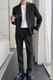 高级感西服套装男微阔两粒扣垂感西装两件套黑色LJT5507-P235，男装西服套装，电商A213