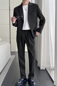 高级感西服套装男微阔两粒扣垂感西装两件套黑色LJT5507-P235图片