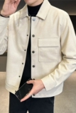 高级感毛呢夹克外套男士修身翻领短款休闲夹克杏色JK7010-P138，男装夹克，电商A213