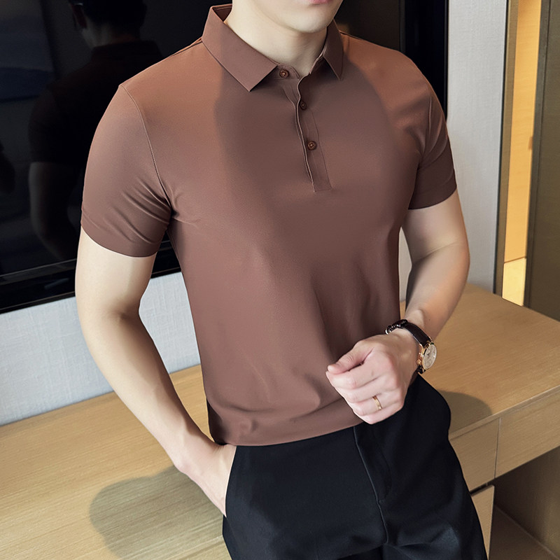 冰丝高弹无痕~夏季薄款polo衫纯色翻领短袖t恤灰色PLN003-P45特图片