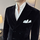 帅气戗驳领双排扣男礼服丝绒西装外套结婚西服上衣DX947-P158，男装西服套装，电商A213