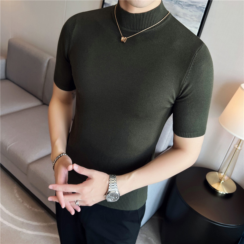 长期做纯色半高领打底毛衣男中领针织短袖毛衣修身MK808-P47,男装T恤,电商A213